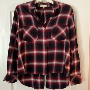 Cloth and Stone for Anthropologie red/cream/ black plaid button up size large